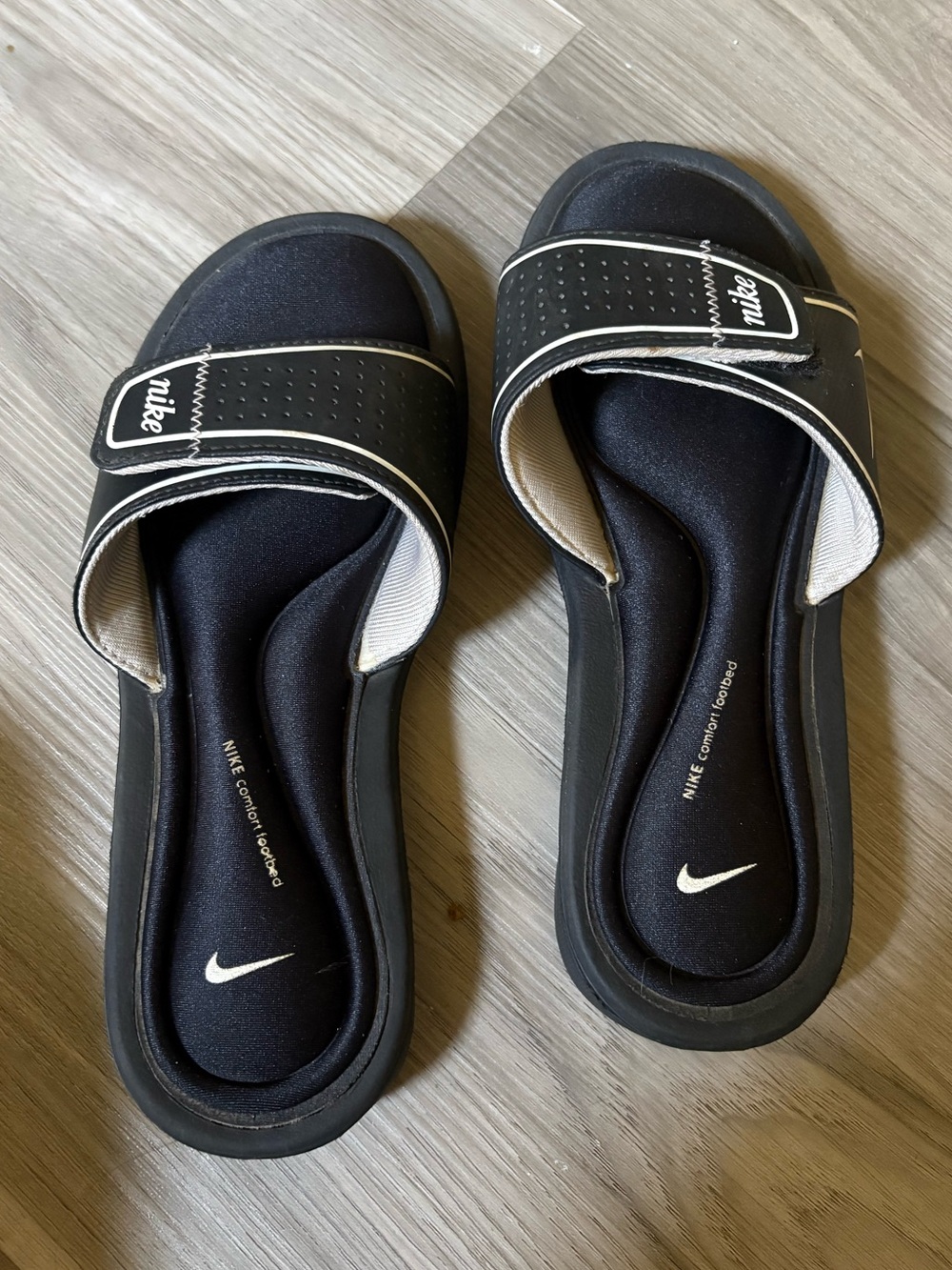 Nike Black and White Women's Adjustable Slide Sandals